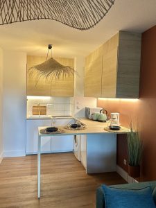 Cuisine minimaliste appartement T2 quai secret d'augustine Narbonne Centre